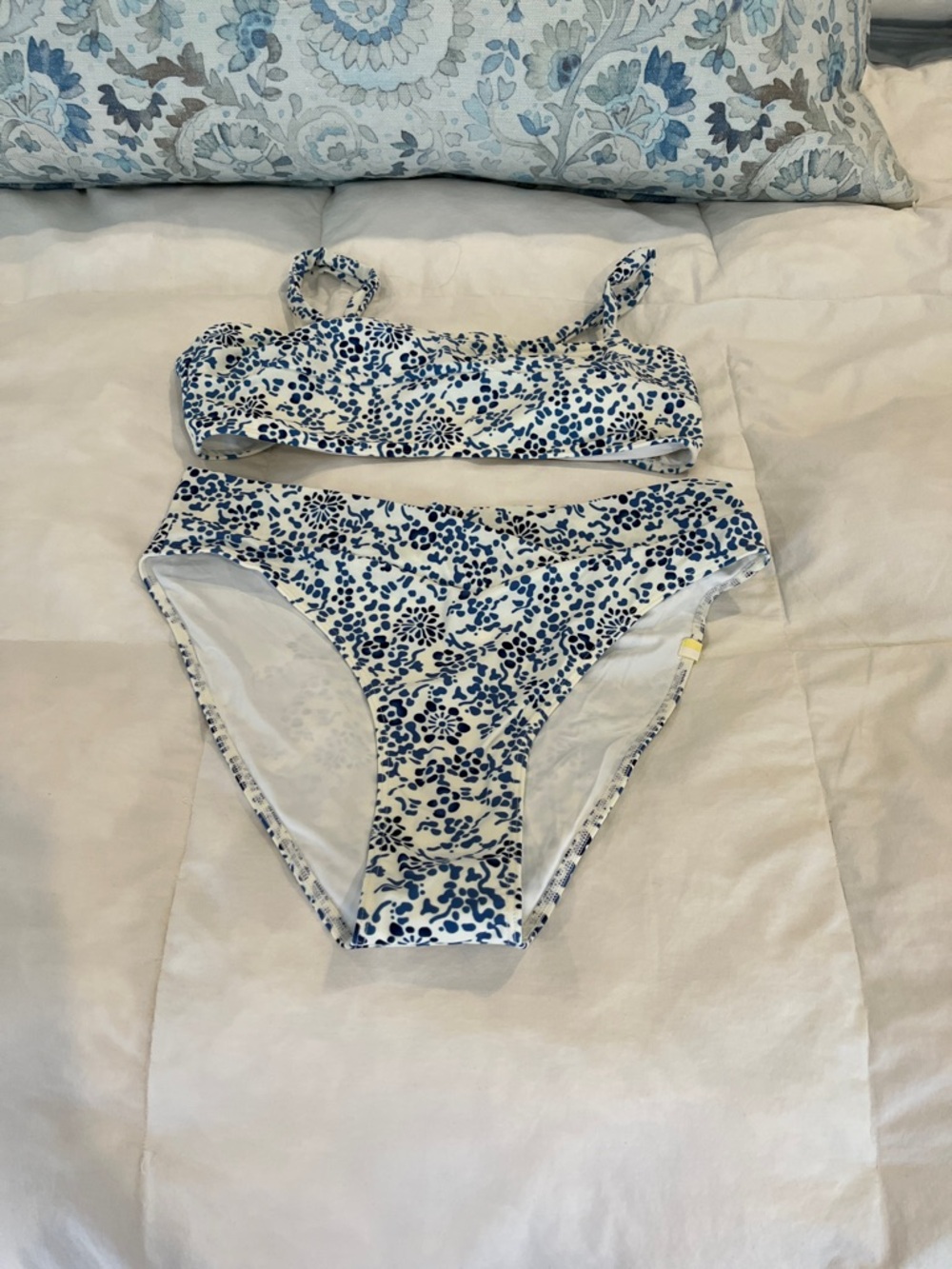 summersalt White Bikini Top with Blue Floral design